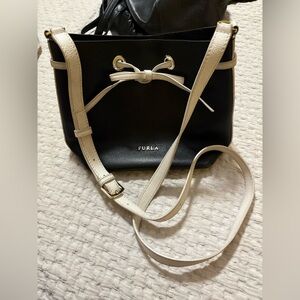 Furla Elegant Black and Cream Shoulder Bag